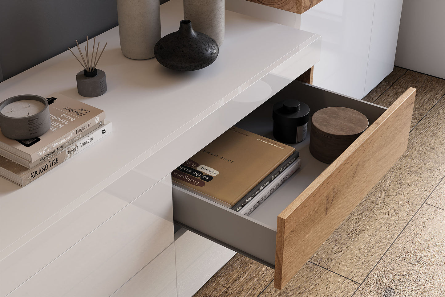 Kumode Solani 150/85/40 cm balts/Votan ozols - N1 Home