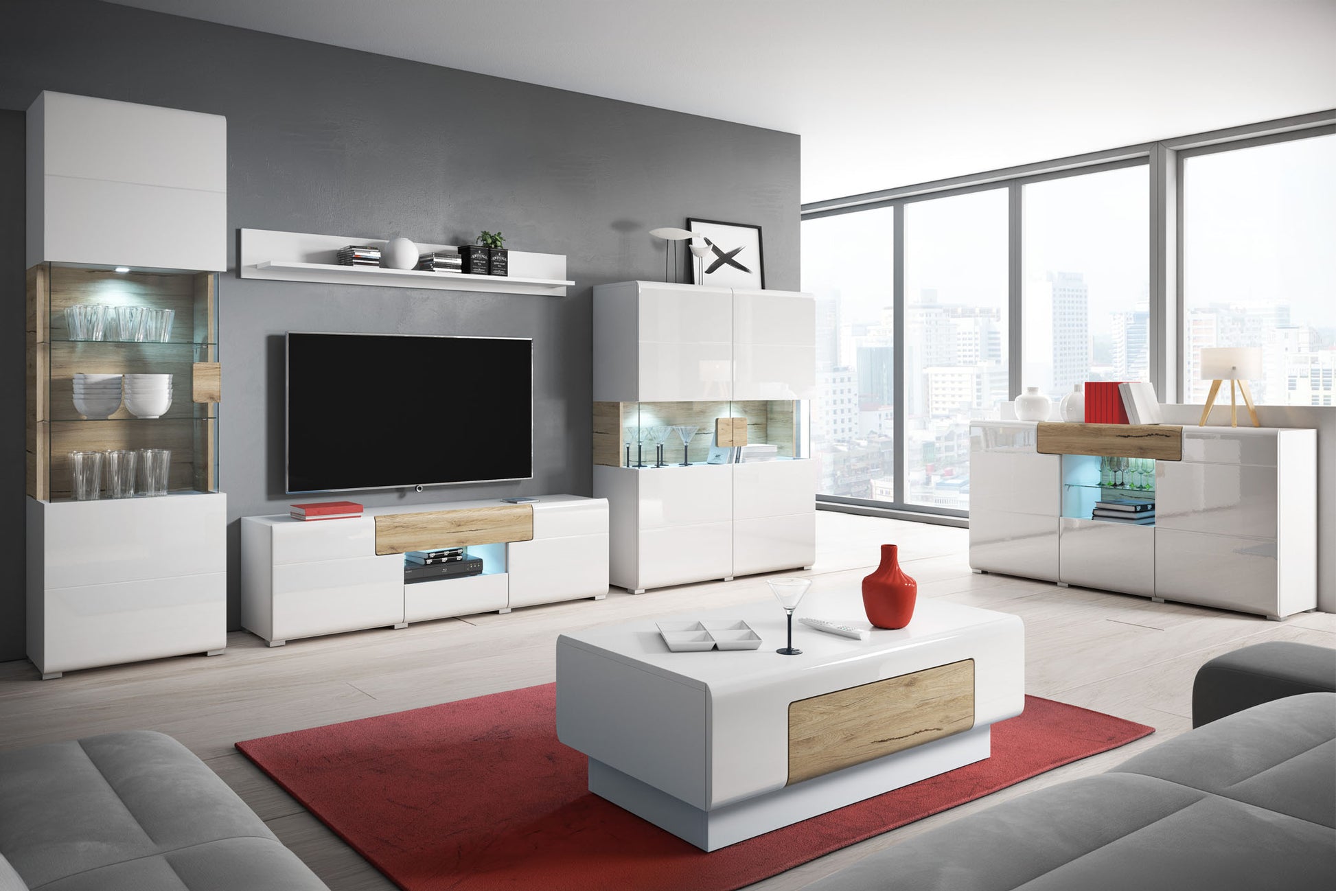 Kumode Tola 159/39/82 cm balts/San Remo ozols - N1 Home