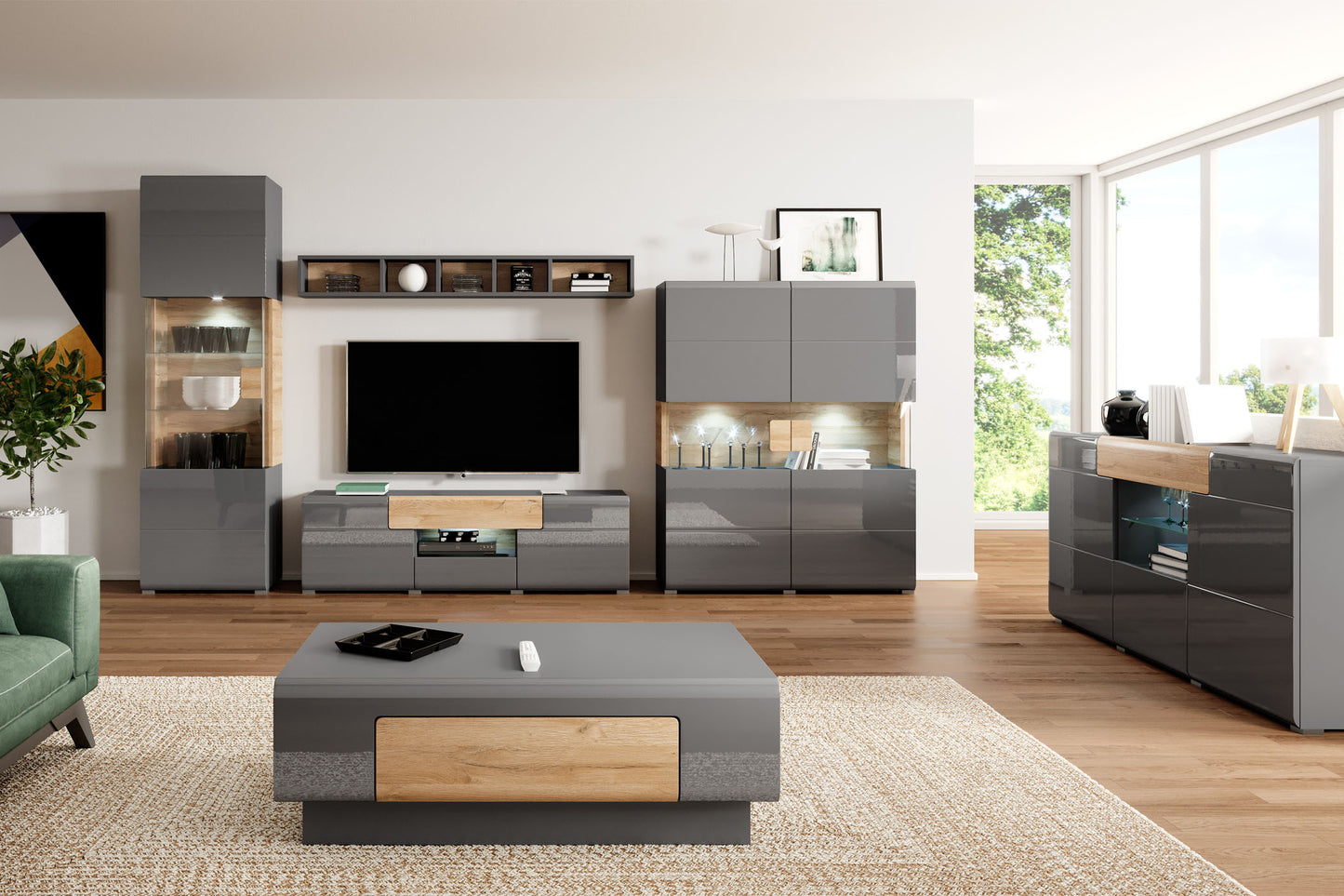 Kumode Tola 122/39/152 cm antracīts/Grandson ozols - N1 Home