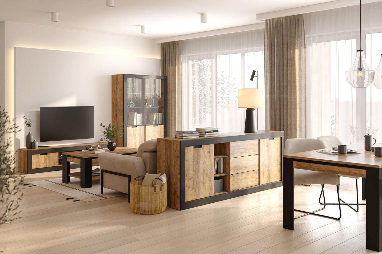 Vitrīnas skapis Valor 120/87/45 cm samdal ozols/melns