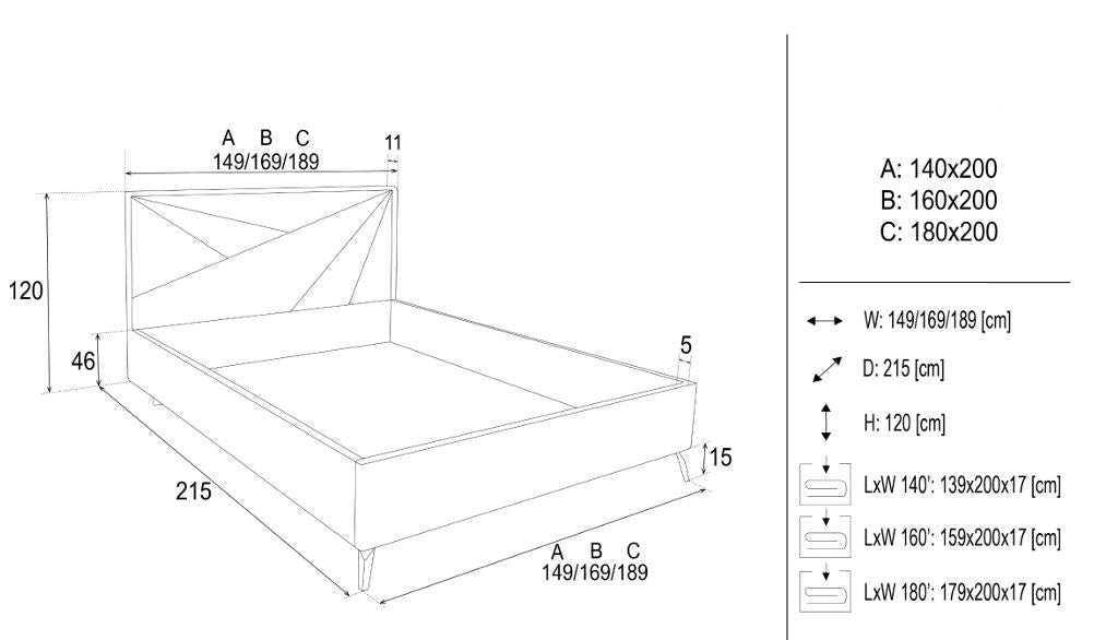 Gulta Dakore 140/160/180 x 200 cm zils - N1 Home