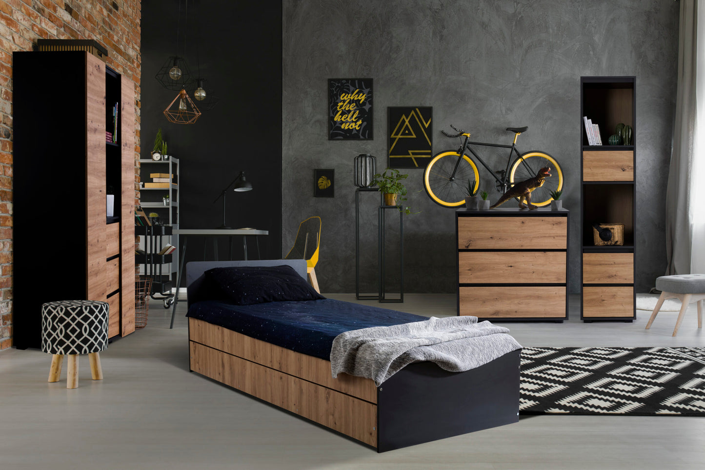 Jauniešu gulta DAMBO 204/76/94 cm antracīts-ozols - N1 Home