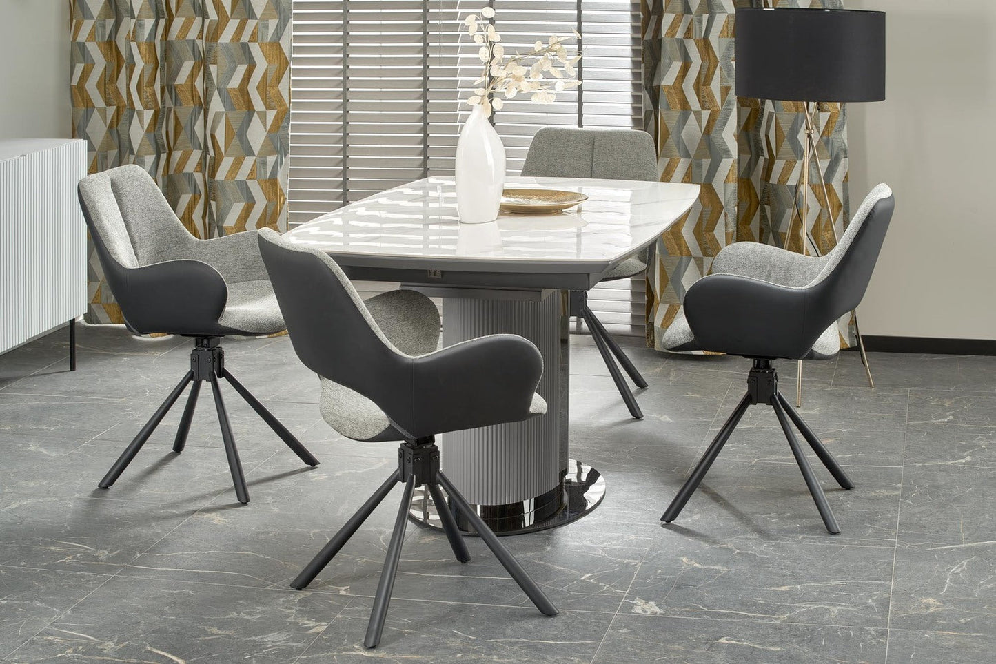 DAN izvēršams galds, baltais marmors / pelēks / gaiši pelēks / melns