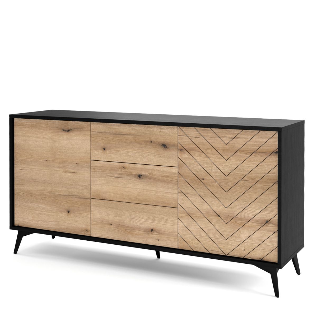 DM kumode melna ar ozolkoka dekoru 153,4x76,7x39 cm