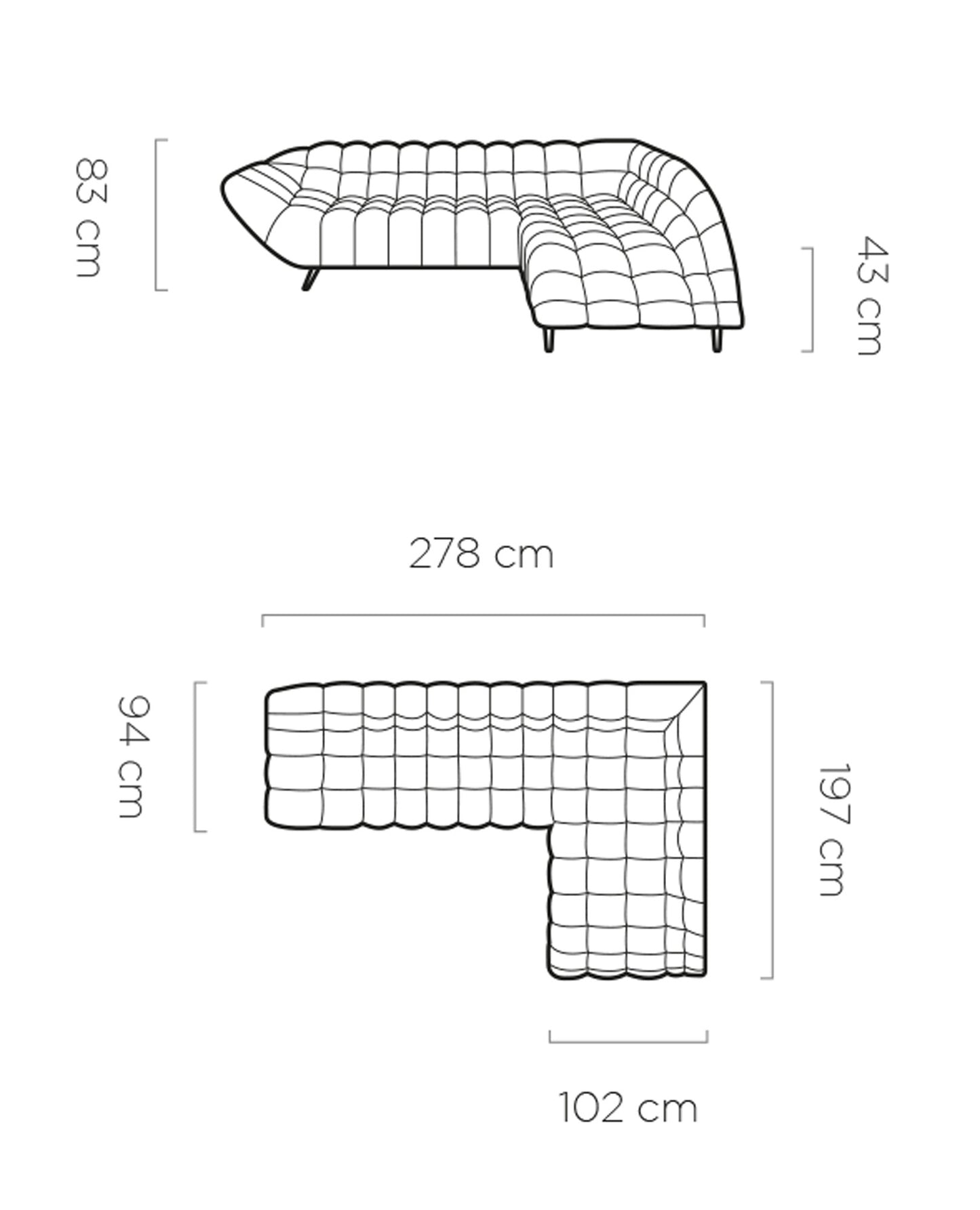 Dīvāns POKO 278/94/197 cm fuksijas - N1 Home