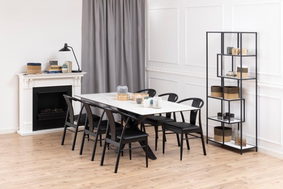 HEVE taisnstūrveida pusdienu galds balta Akranes neapstrādāta keramika rusta pamatne 200x100x75,5 cm