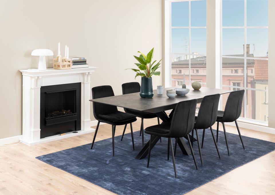 HEVE taisnstūrveida pusdienu galds melna Fairbanks neapstrādāta keramika, 168/210x90x76 cm