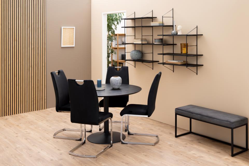 IBI apaļš pusdienu galds,matēts melns NC lakots oša finieris Ø110x74 cm