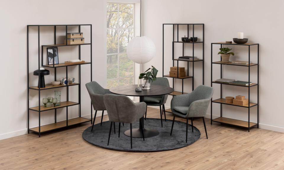 IBI apaļš pusdienu galds,matēts melns NC lakots oša finieris Ø110x74 cm