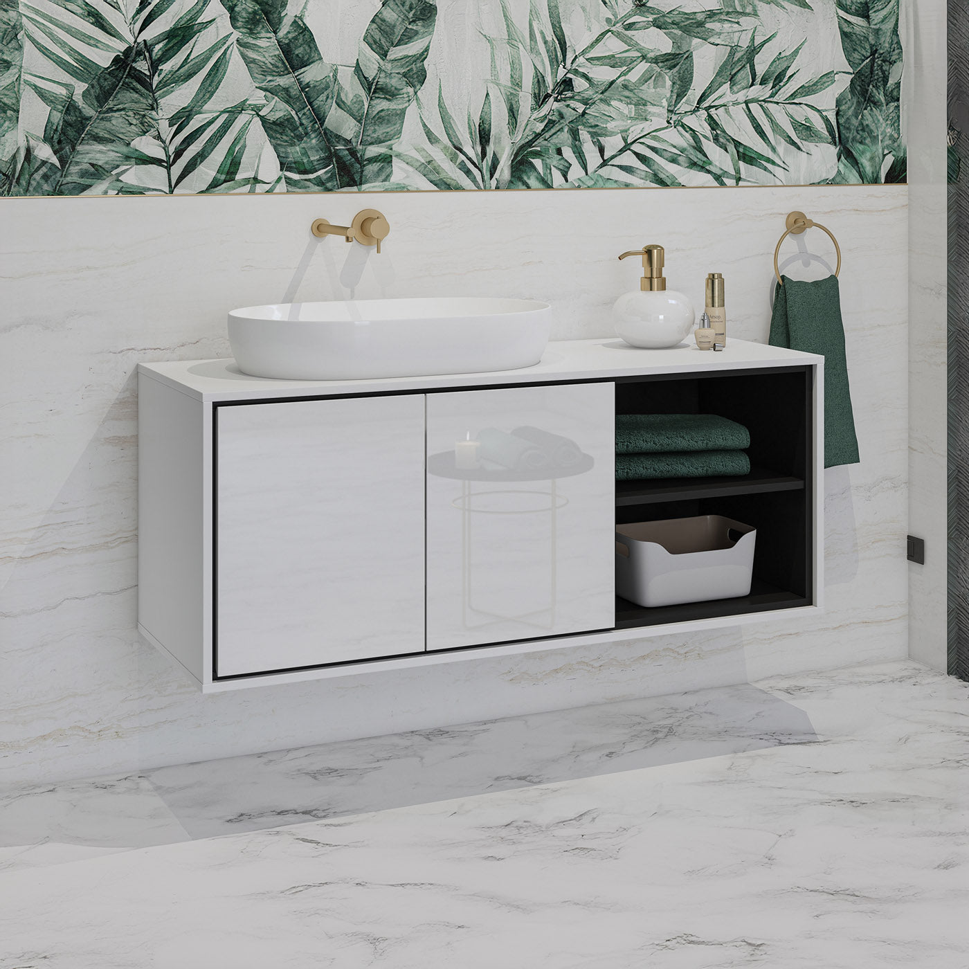 Skapis Iriva 120/48/51 cm balts/melns - N1 Home