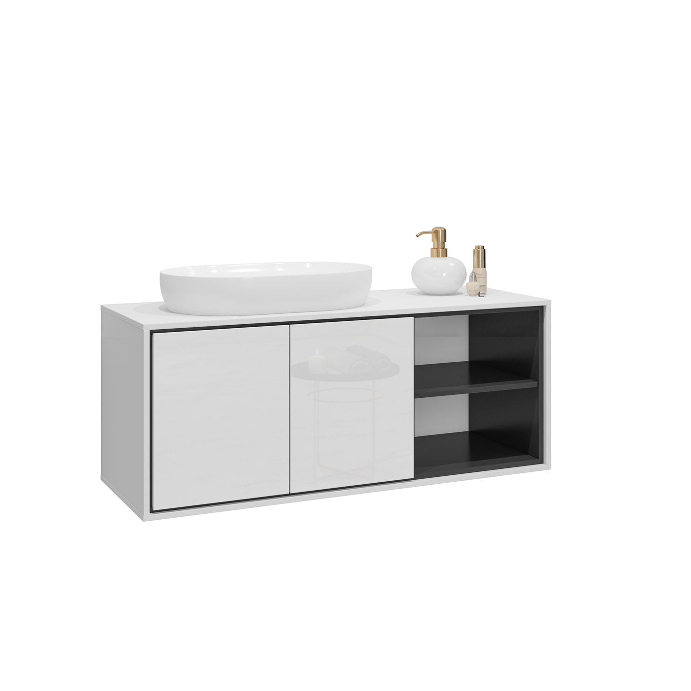 Skapis Iriva 120/48/51 cm balts/melns - N1 Home