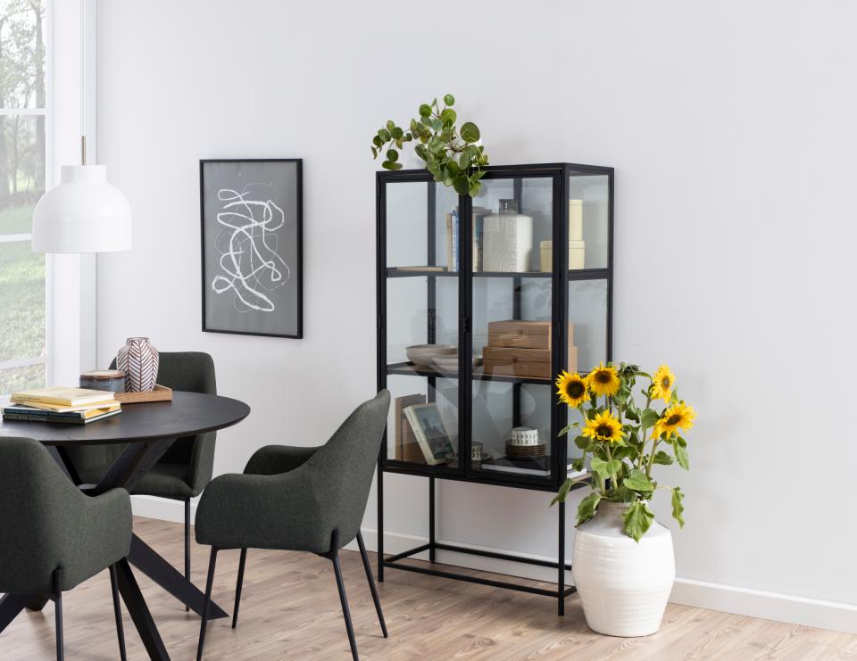 I_DUN apaļš pusdienu galds matēta melna PU lakota ozola finieris Ø105x75 cm