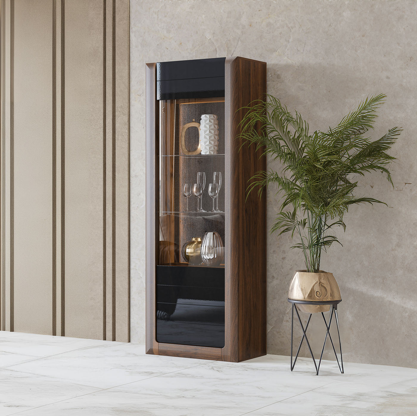 Skapis Kavasari 73/200/41 cm Kolumbijas valrieksts/melns