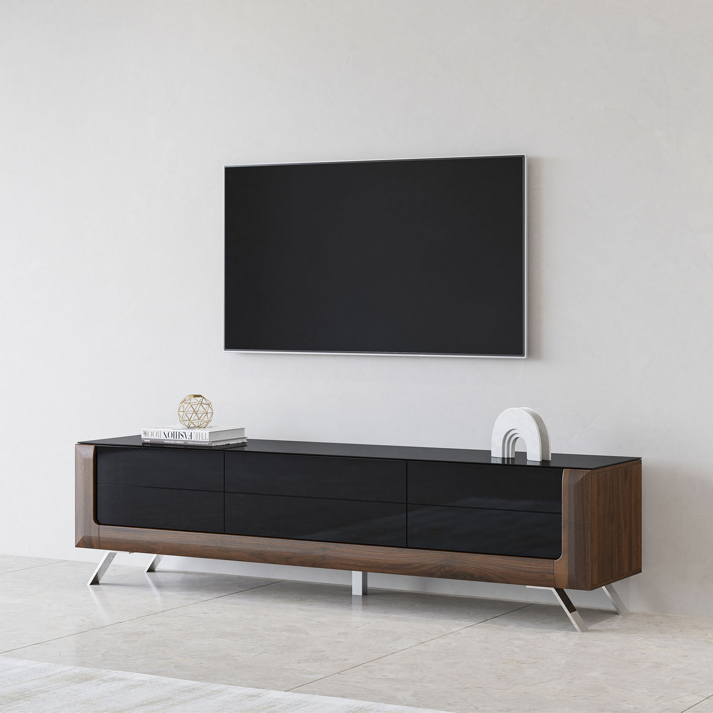 TV skapis Kavasari 199/48/52 cm Kolumbijas valrieksts/melns - N1 Home