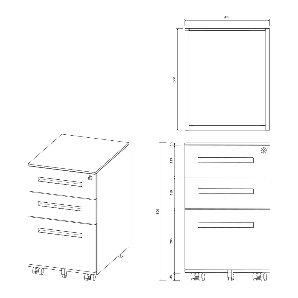 Konteiners zem rakstāmgalda Kates 39/60/50 cm balts - N1 Home