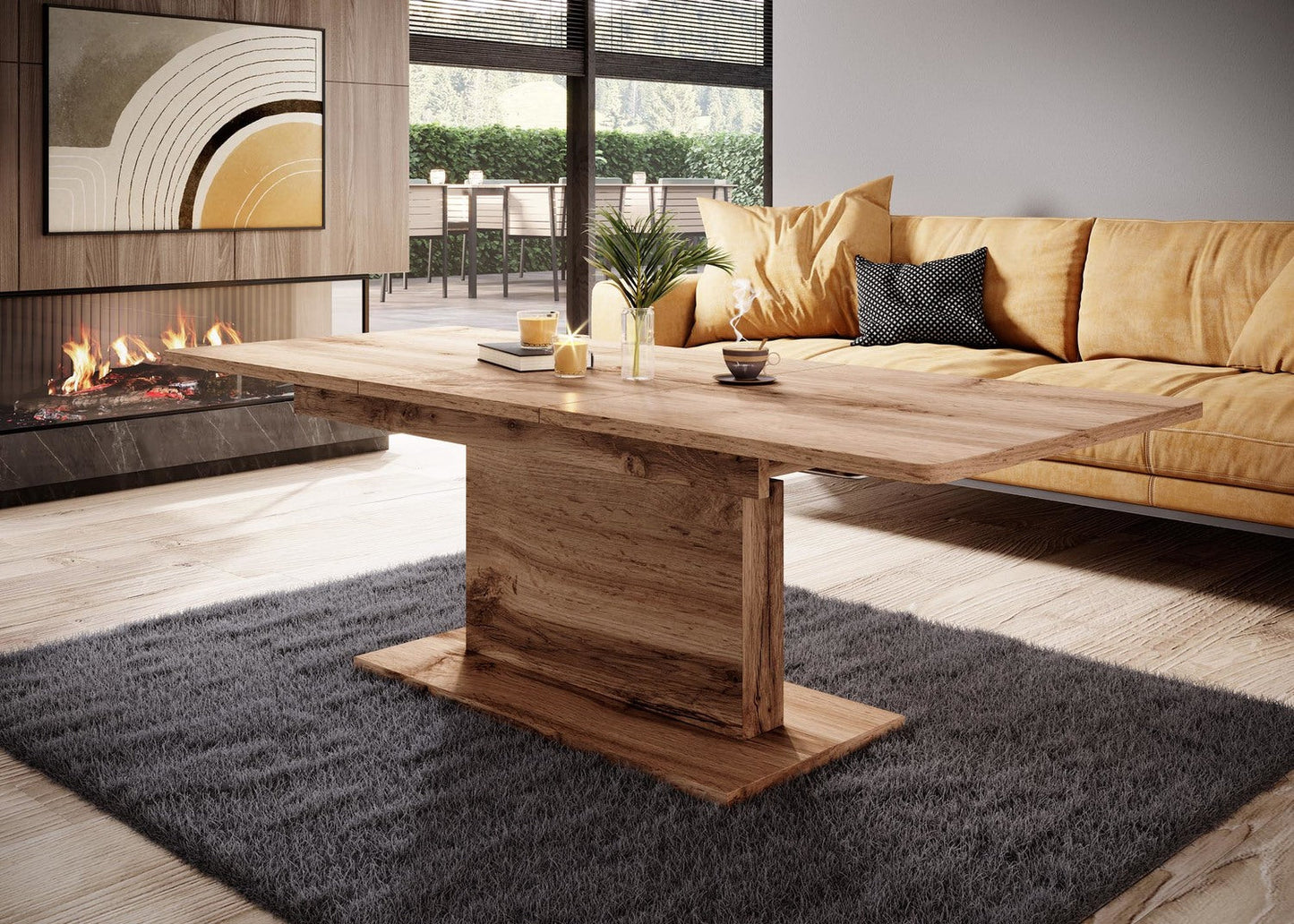 Kafijas galdiņš BS ozols/ozols 126-167/70/56-74 cm