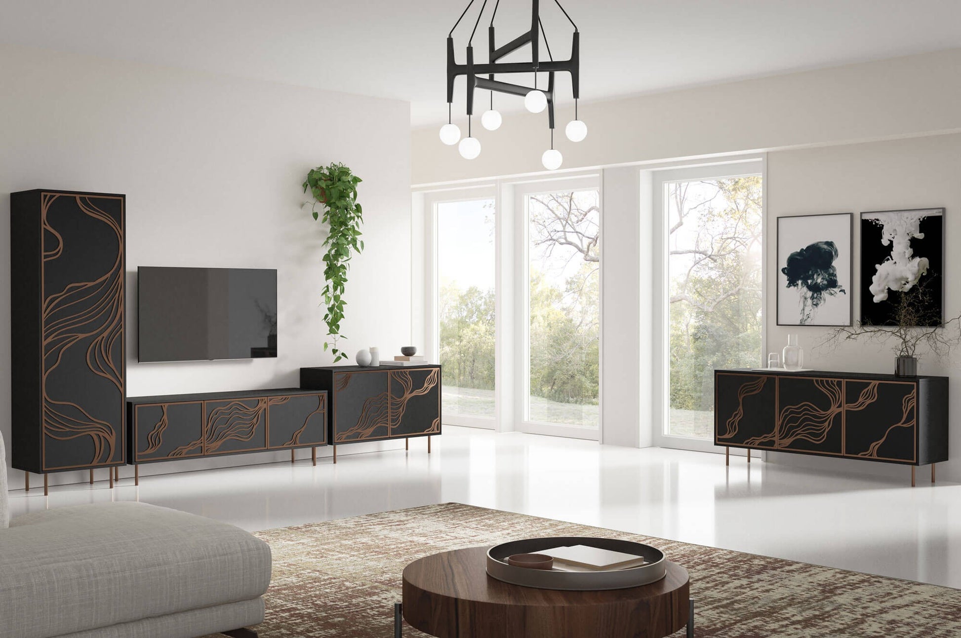 TV skapis Maros 161/38/62 cm melns/zelts - N1 Home