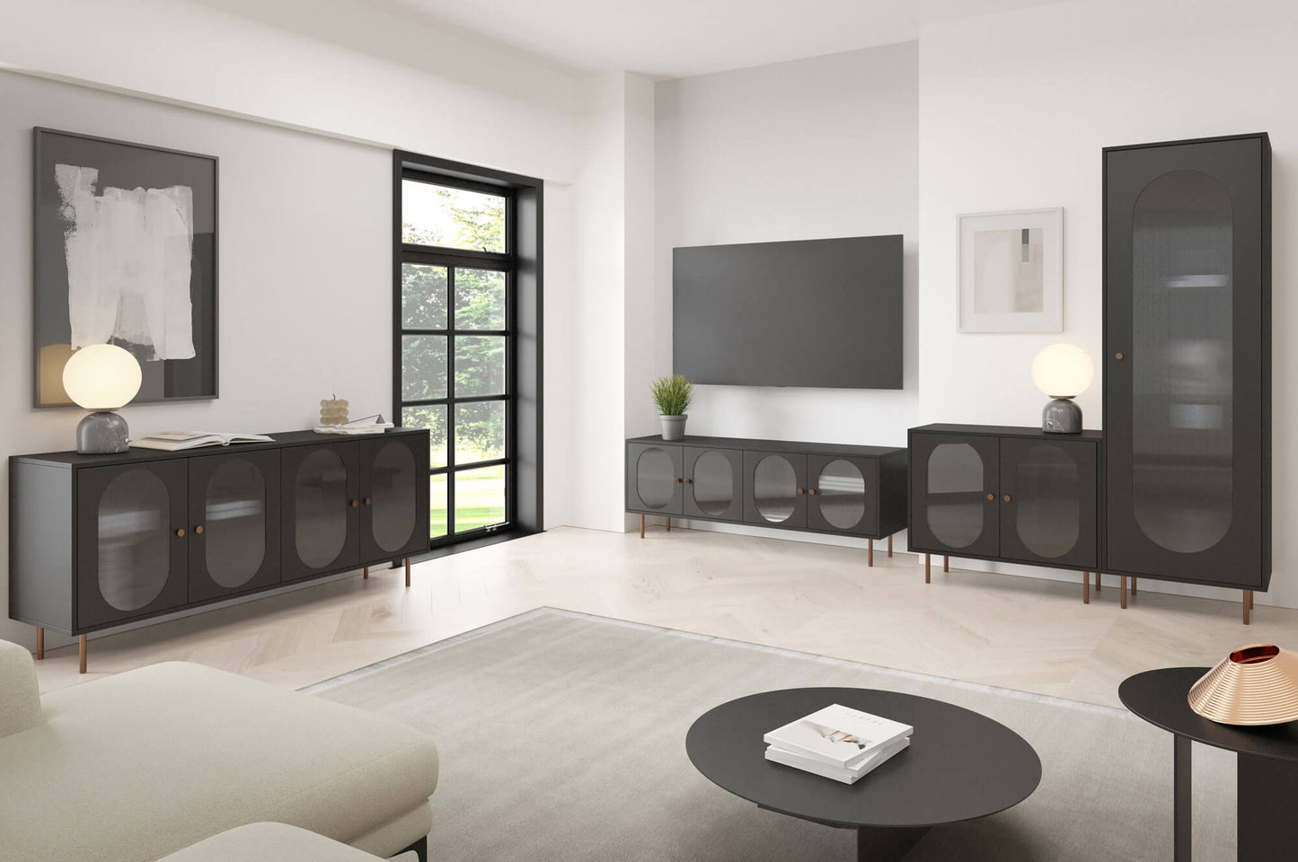 Vitrīnas skapis Volto 200/60/42 cm melns/varš - N1 Home