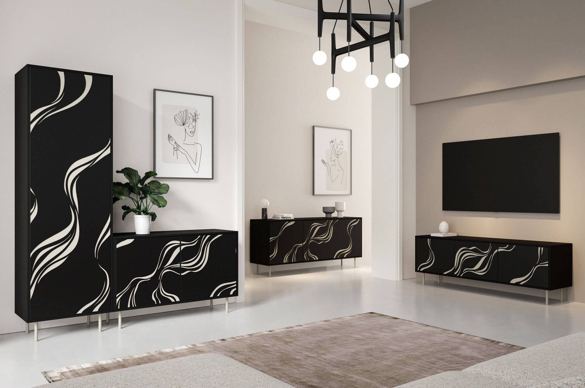 TV skapis Vinto 161/38/62 cm melns - N1 Home