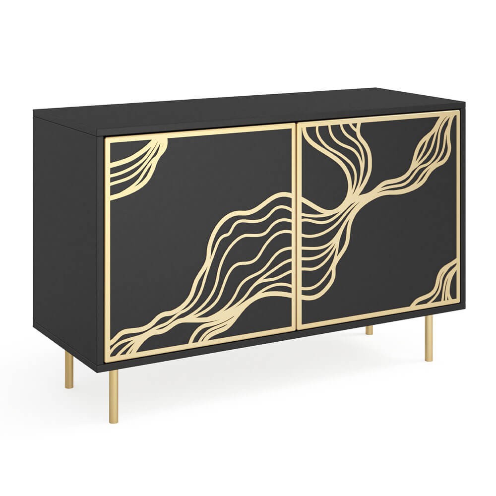 Kumode Maros 110/42/77 cm melns/zelts - N1 Home