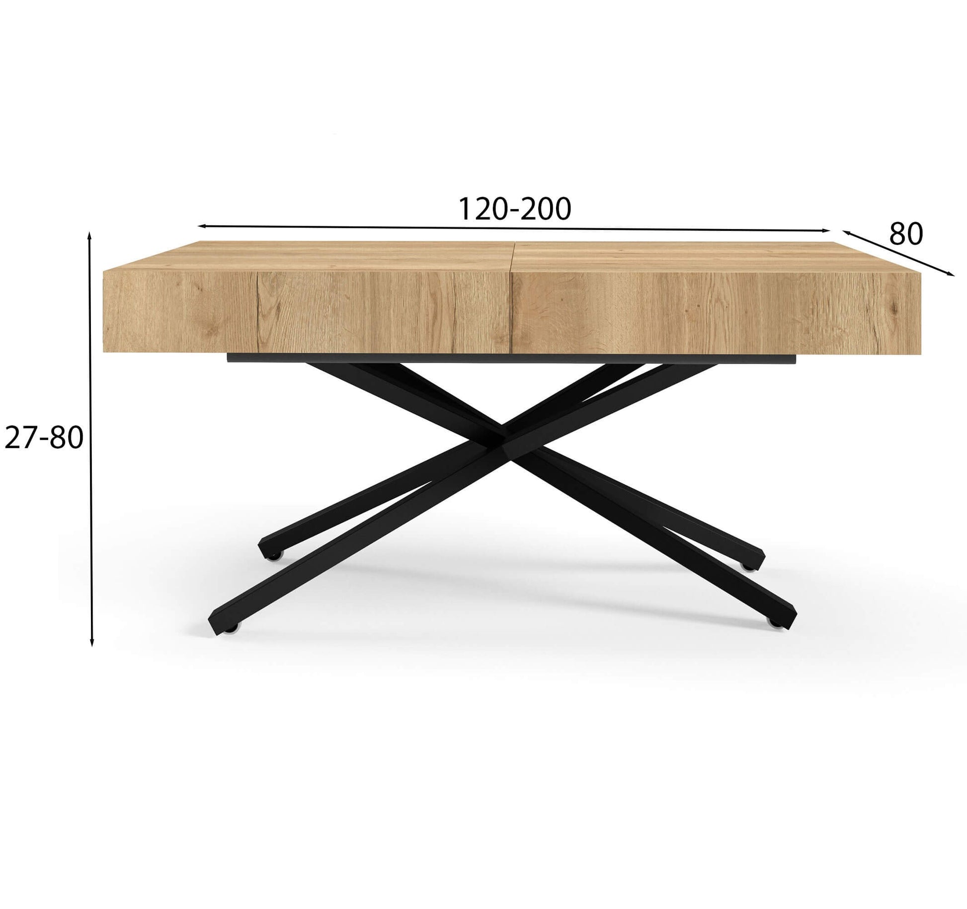 Galds Tiks X 27-80/120-200/80 cm melns Pietra Grigio/zelts - N1 Home