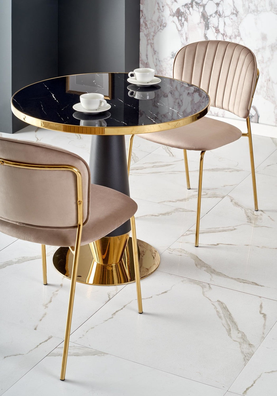 ML apaļais galds, melns marmbras / melns / zelts