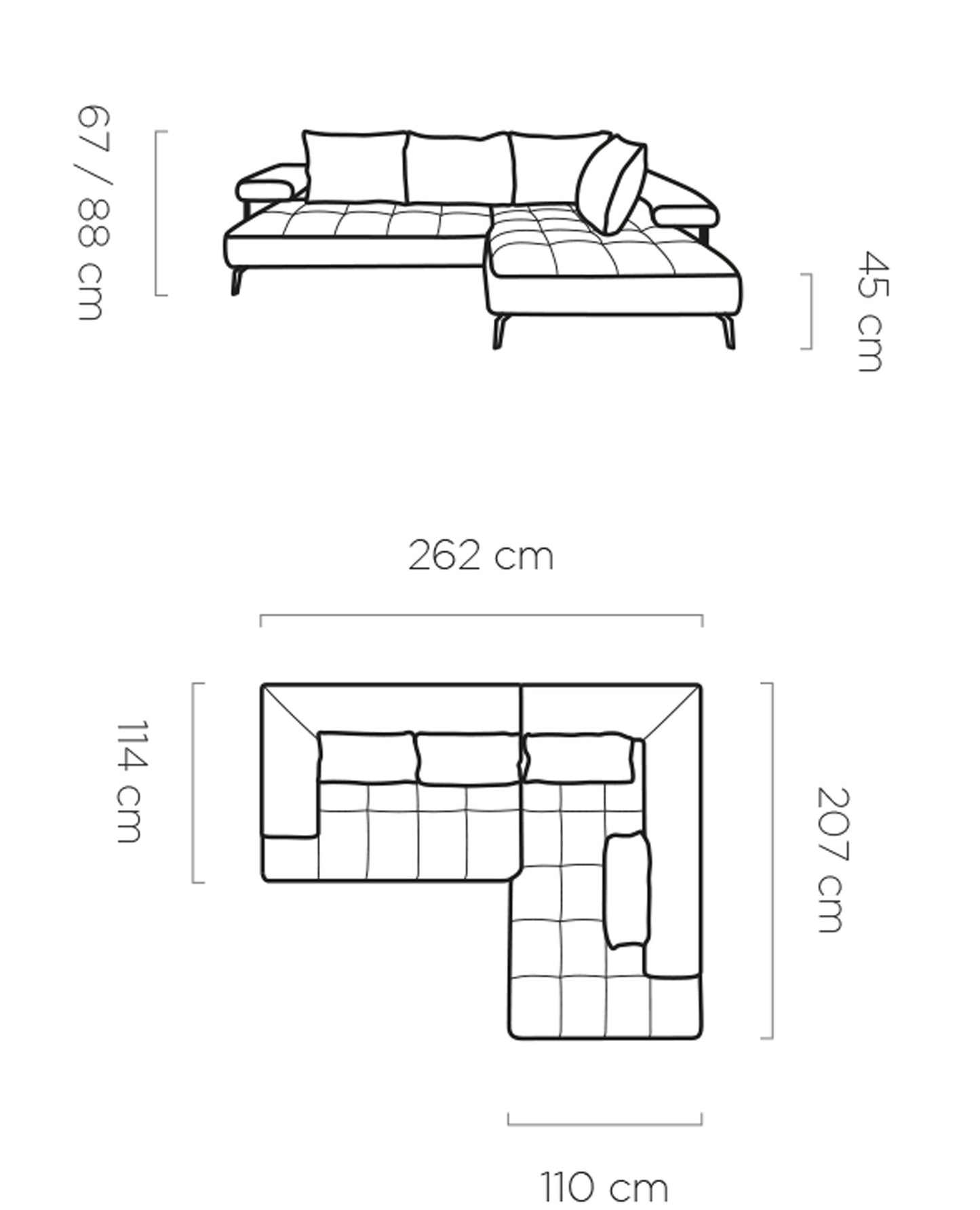 Dīvāns MOLLA 262/114/207 cm - N1 Home