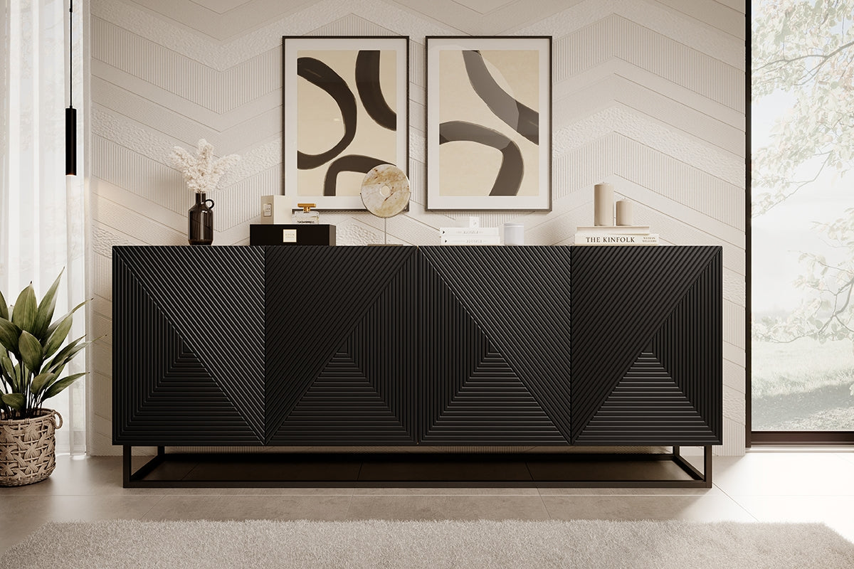 OSLO kumode ar metāla kājām 200/81/43 cm melns/dabīgs