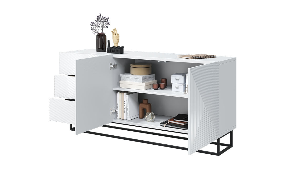 OSLO kumode un metāla kājas 167/81/43 cm balts spīdums