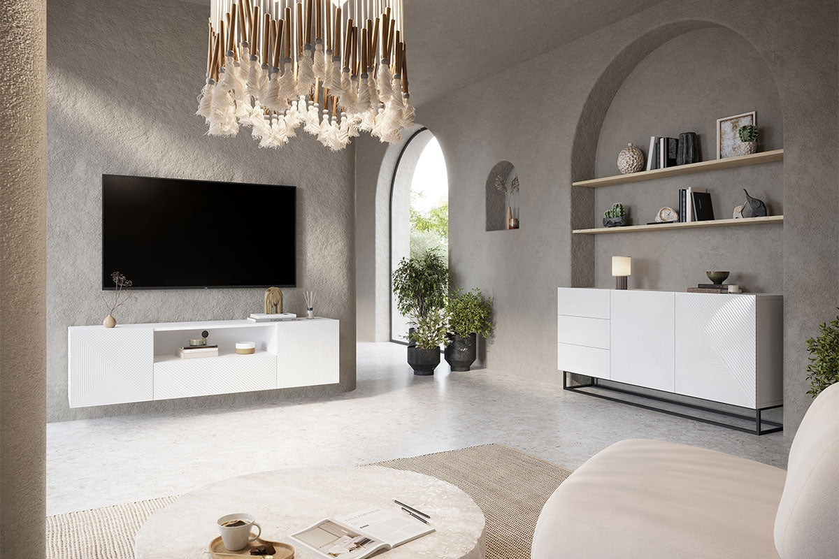 OSLO kumode un metāla kājas 167/81/43 cm balts spīdums