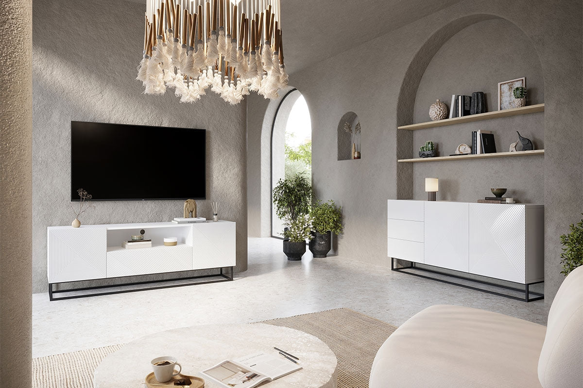 OSLO kumode un metāla kājas 167/81/43 cm balts spīdums