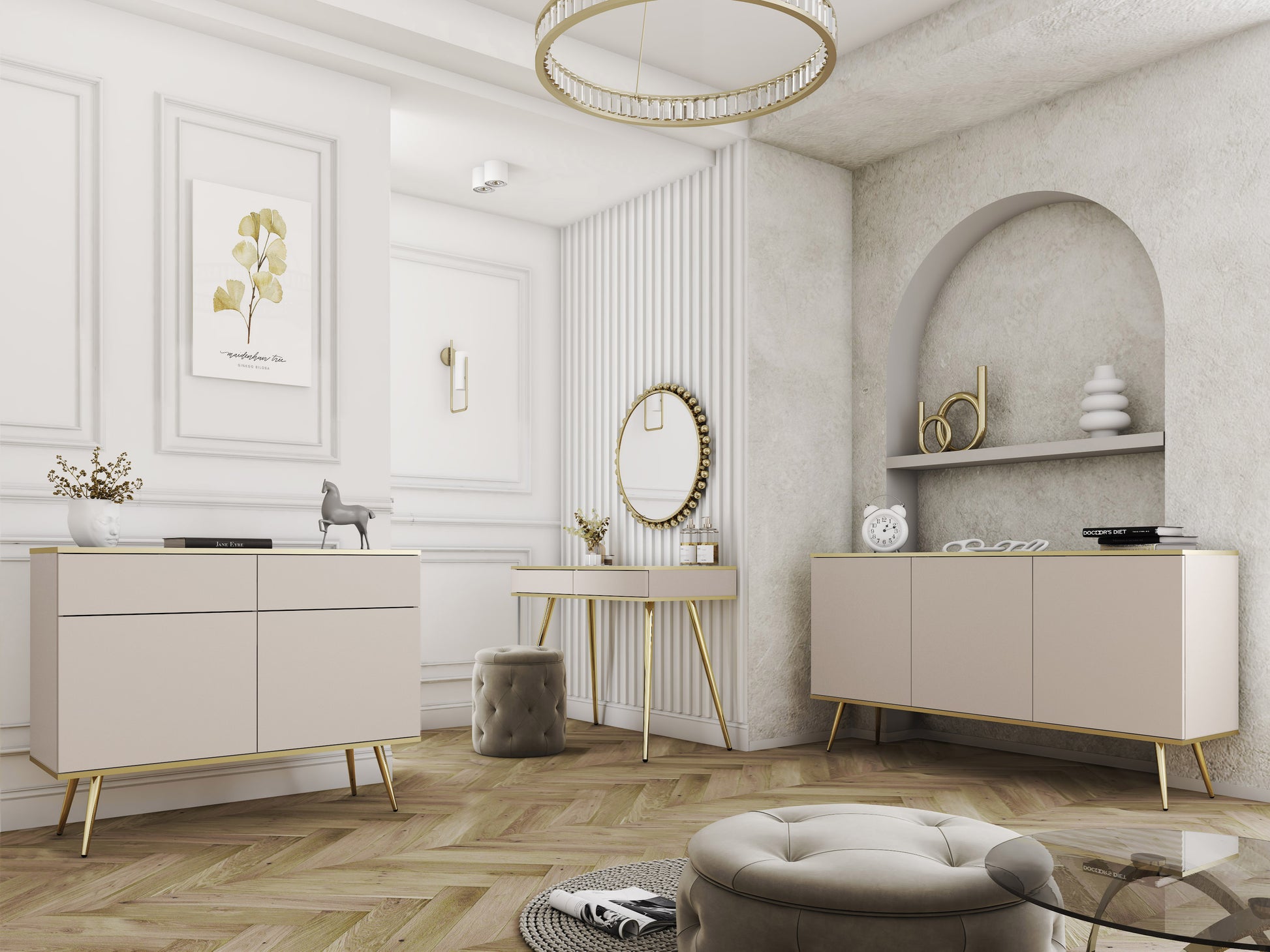 Kumode O2 160/85/39 cm bēšs/zelts - N1 Home