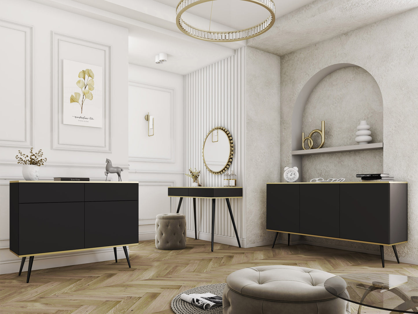 Kumode O2 107/85/39 cm melns/melns - N1 Home