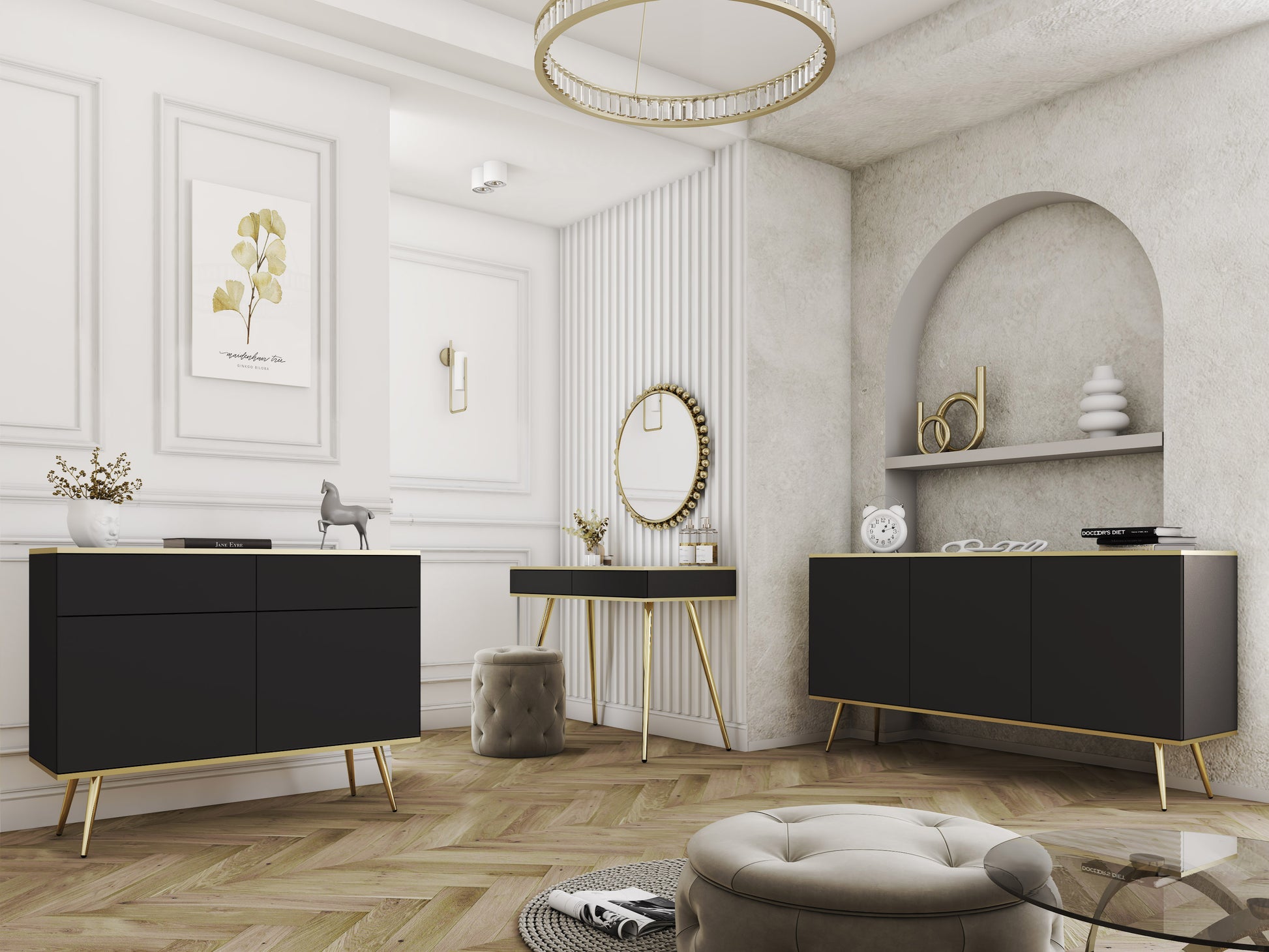 Kumode O2 160/85/39 cm melns/zelts - N1 Home