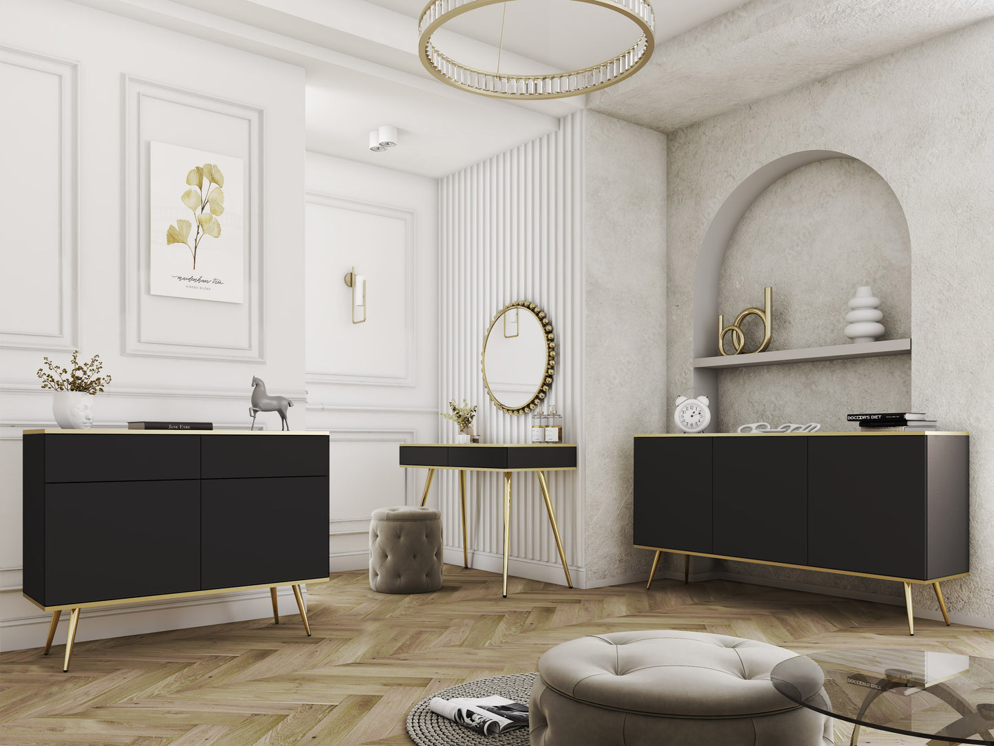 Konsole O2 102/79/50 cm melns/zelts - N1 Home