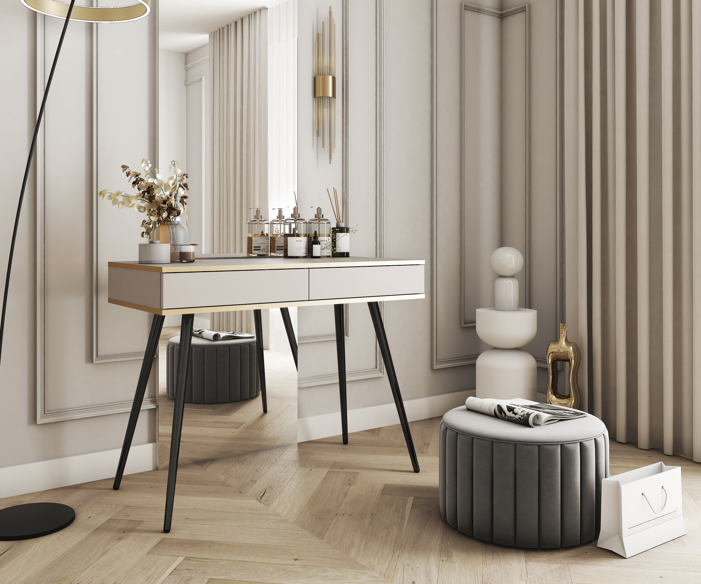 Konsole O2 102/79/50 cm bēšs/melns - N1 Home