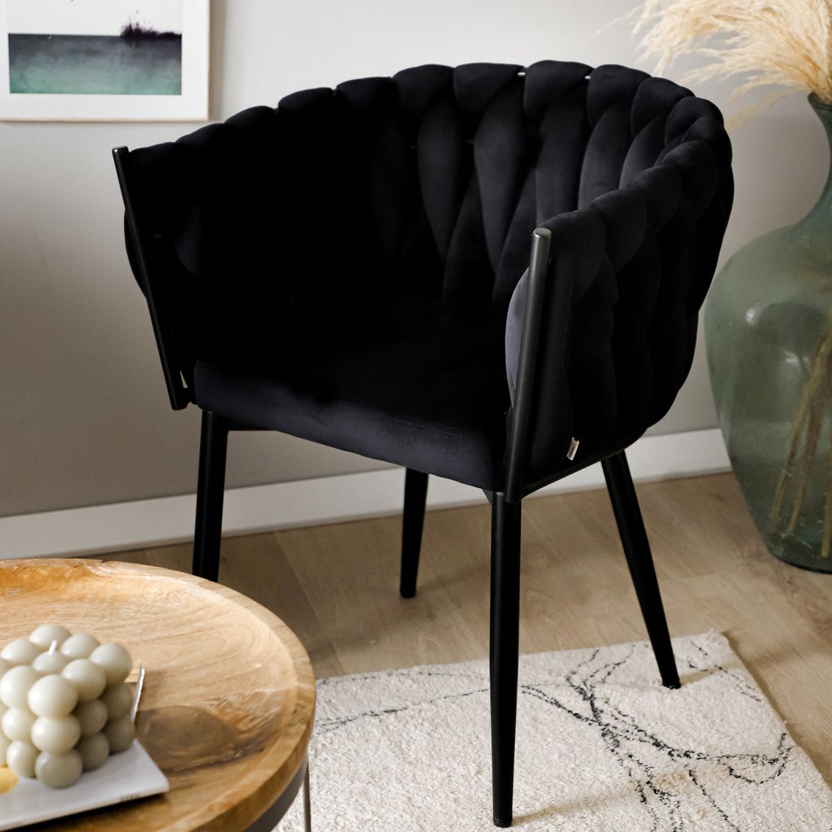 PRINSSI melns samta krēsls 64x54x73 cm