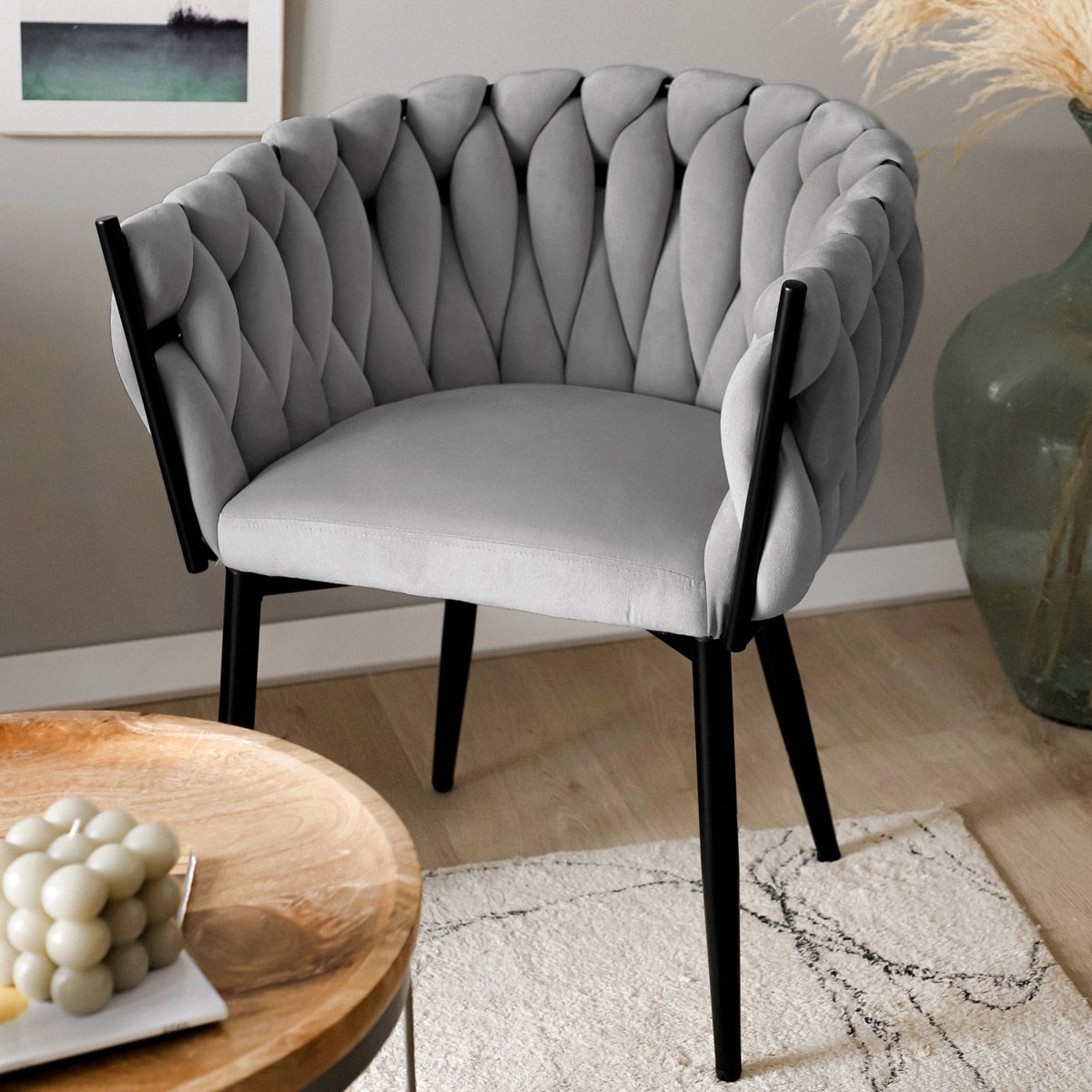 PRINSSI pelēks samta krēsls 64x54x73 cm