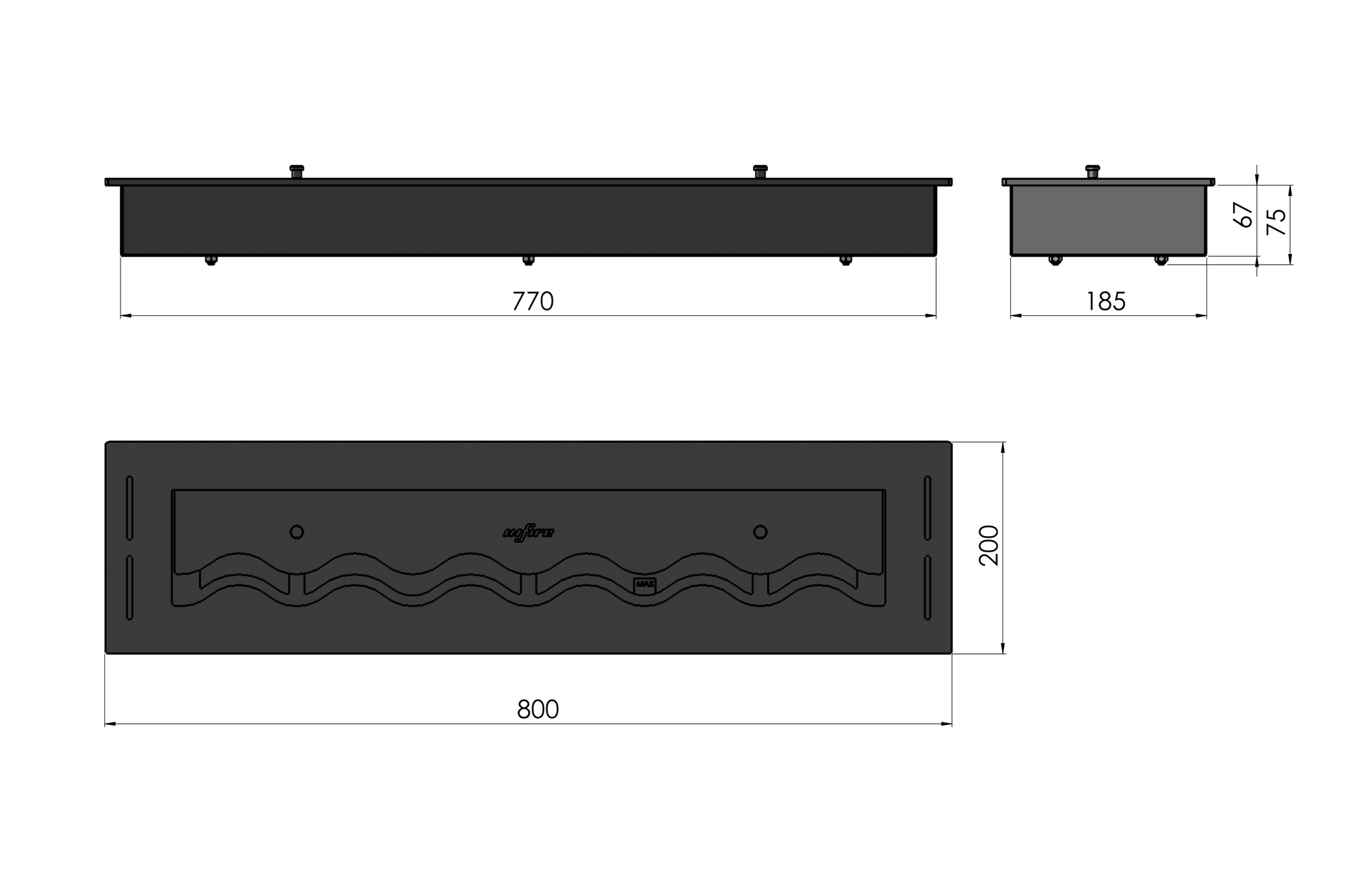 Biokamīns Lāpa BlasBurn 50/16; 60/16; 80/20; 100/20; 120/20; 150/20 x 7,5 cm melns - N1 Home