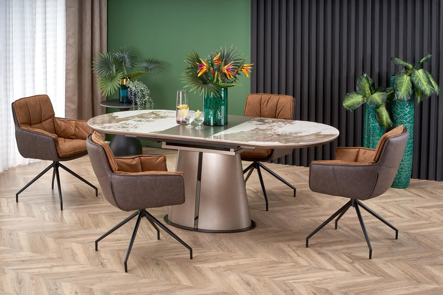 RB paplašināms galds, bēšs marmors / CAPPUCCINO / MELNS, 90x160-200 cm