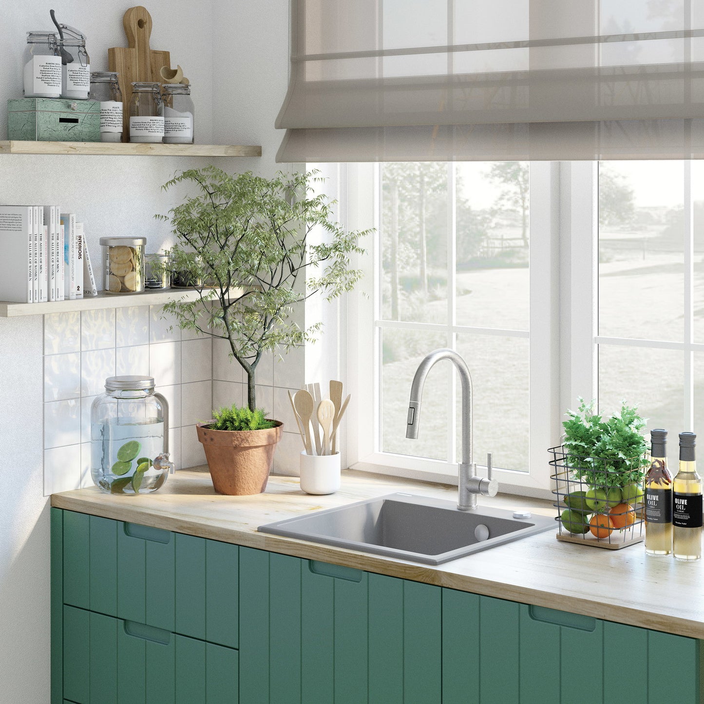 1-bļodas granīta izlietne Evora 500 x 500 x 216 antracīta metālika - N1 Home