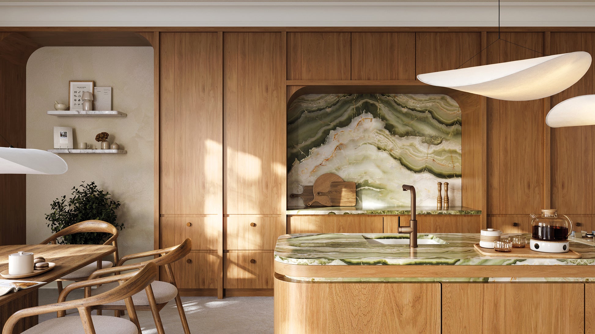 Virtuves jaucējkrāns ar izvelkamu snīpi MOMI 34,8 cm matēts zelts - N1 Home