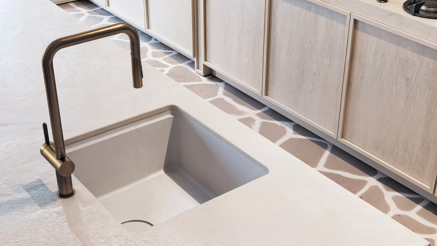 Virtuves jaucējkrāns ar izvelkamu snīpi Momi 408 mm matēta bronza - N1 Home