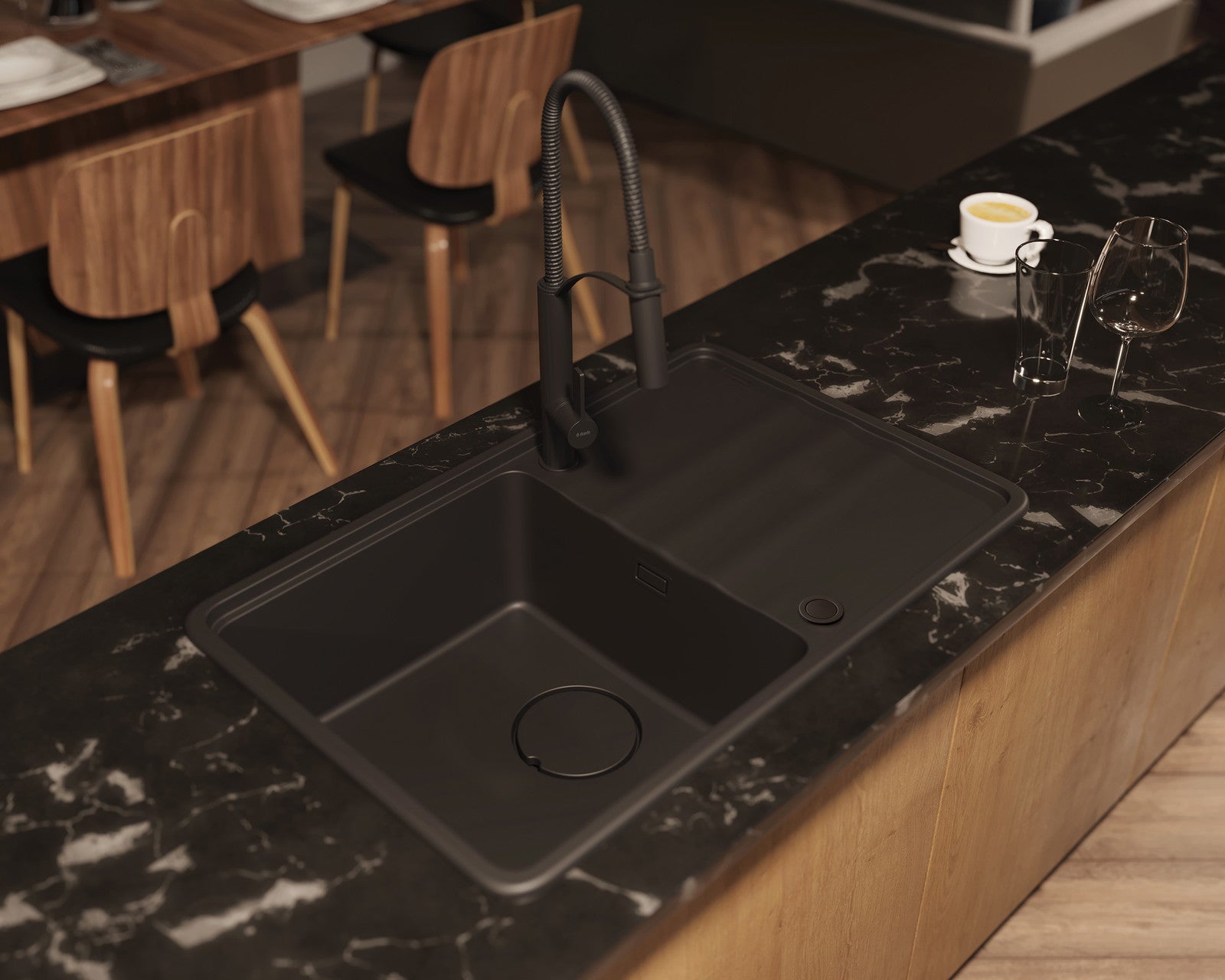 1 bļodas granīta izlietne Momi 670 x 440 x 230 antracīta metālika - N1 Home