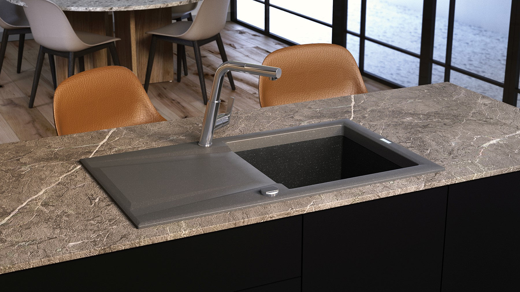 Virtuves jaucējkrāns ar izvelkamu snīpi Silia 253 mm hroms - N1 Home