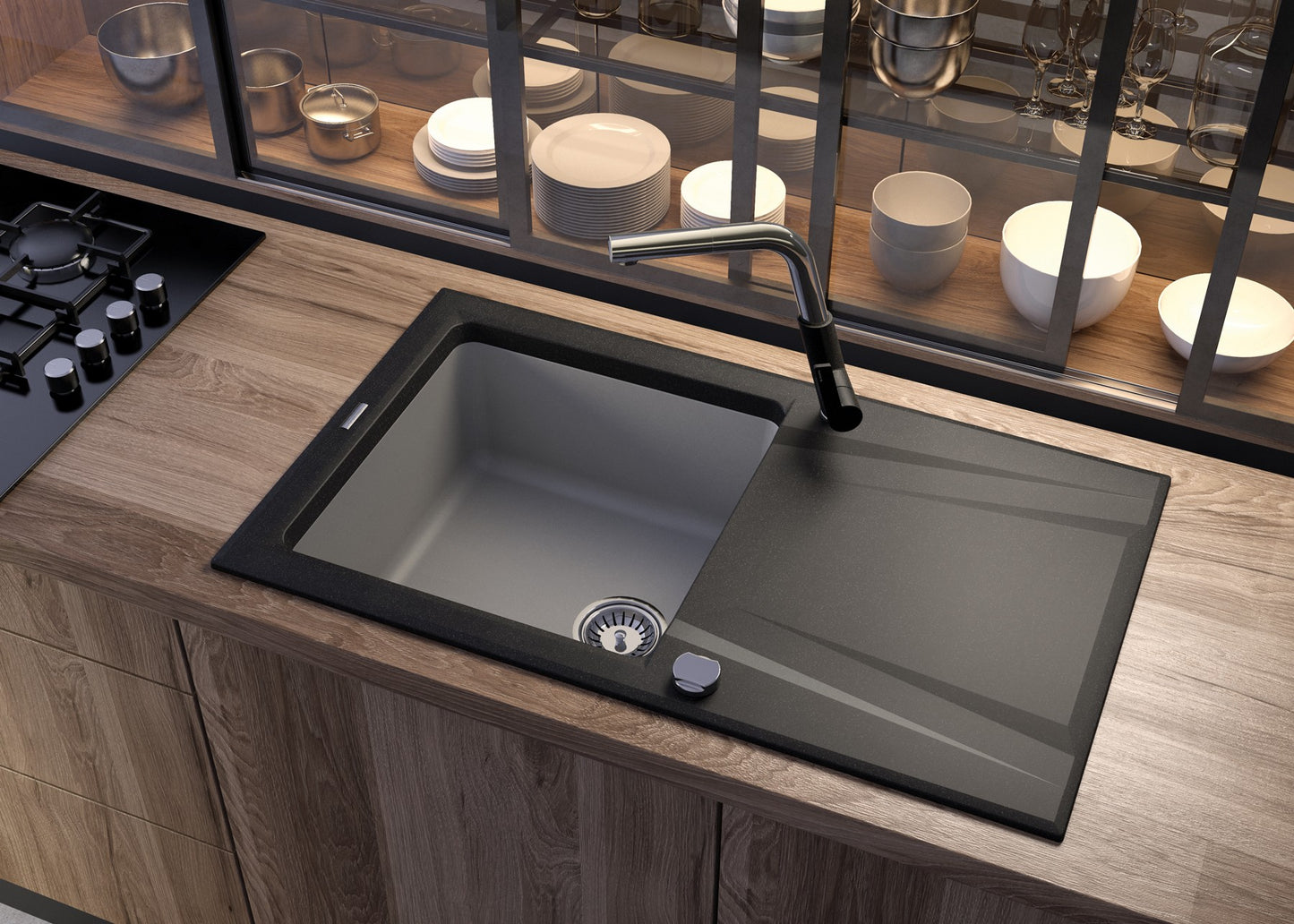 Virtuves jaucējkrāns ar izvelkamu snīpi Silia 253 mm matēts zelts - N1 Home