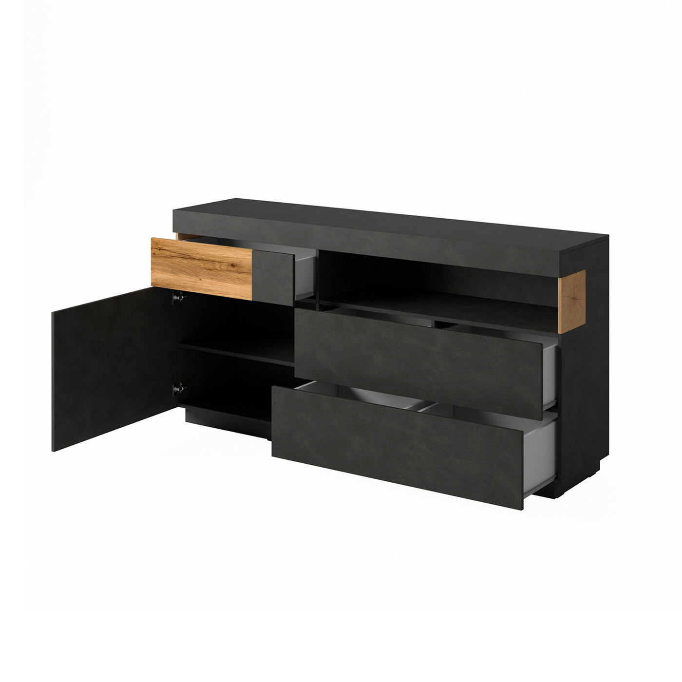 Kumode Solani 169/85/40 cm antracīts/Votan ozols - N1 Home