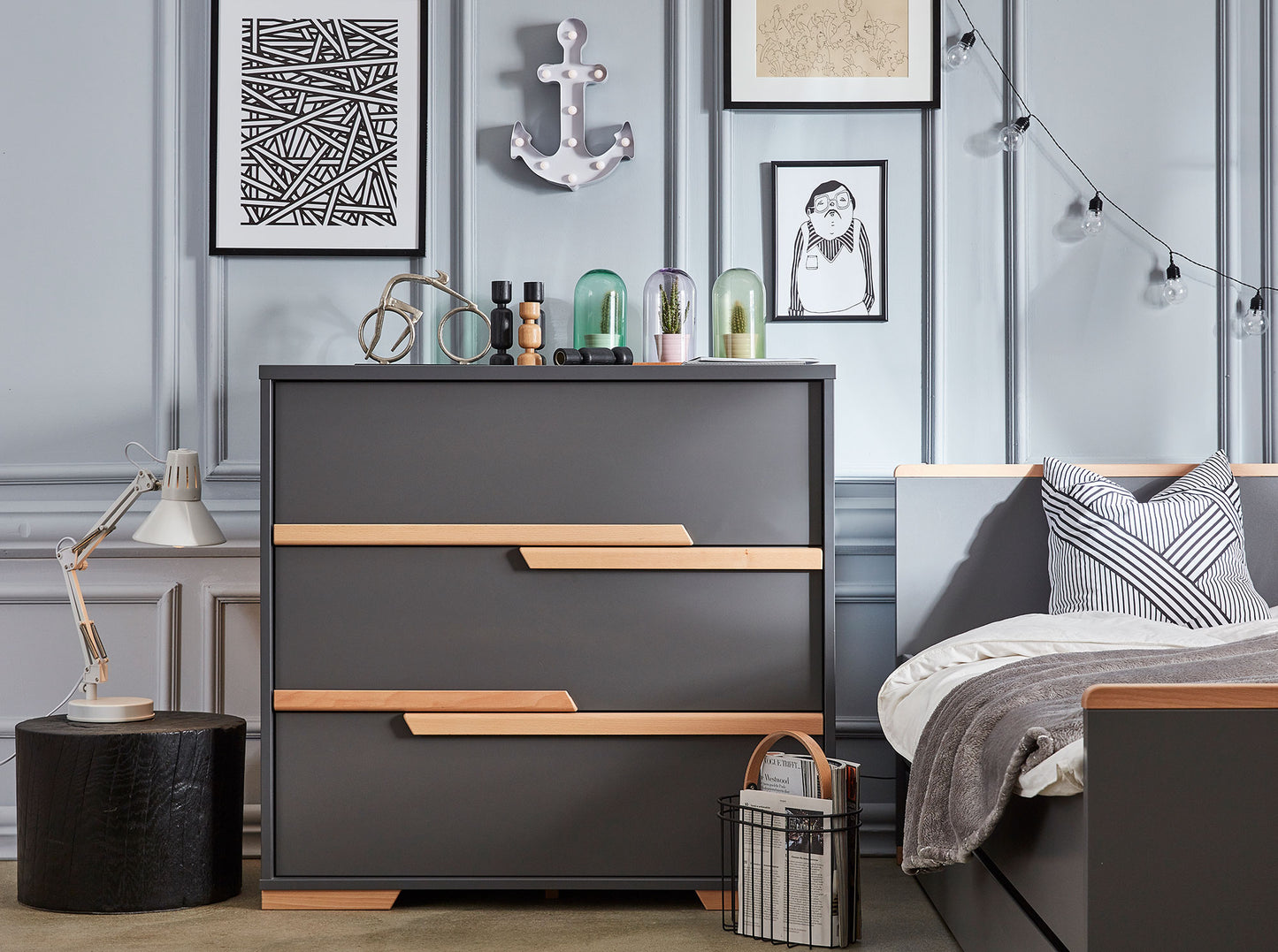 3 atvilktņu kumode SONI 56/98/93 cm pelēks - N1 Home