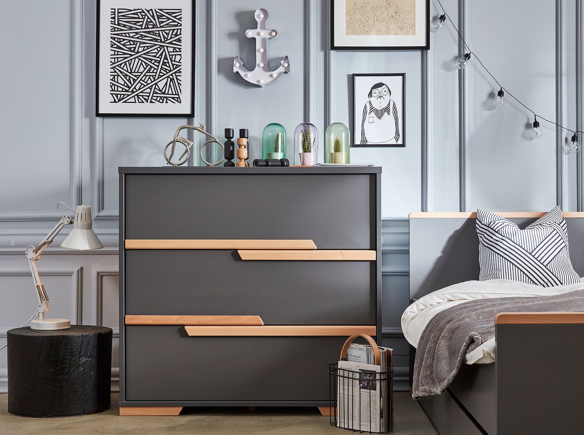 3 atvilktņu kumode SONI 56/98/93 cm pelēks - N1 Home