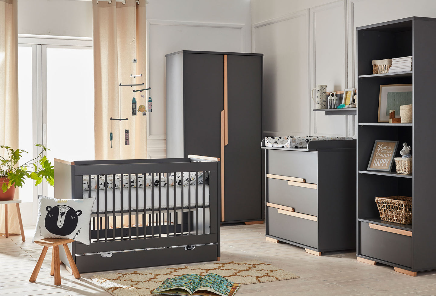 Grāmatu skapis SONI 70/45/195 cm pelēks - N1 Home